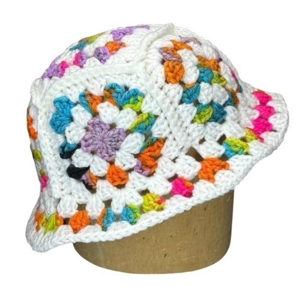 Handcrafted Crochet Bucket Hat Granny Square Acrylic Yarn Handmade‎ Knit